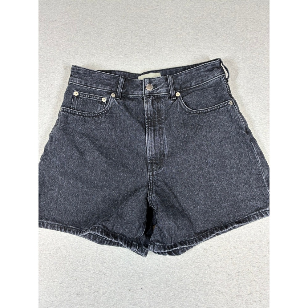 Everlane The A-Line Denim Short Women 28 Washed Black High Rise Organic Cotton